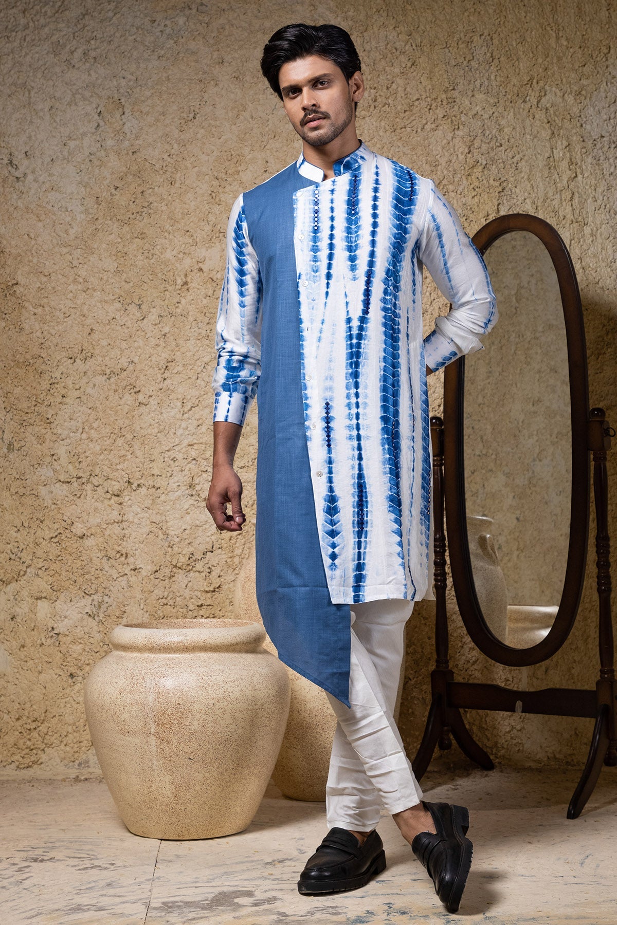 Buy Mirror Work Tie-Dye Kurta Set by Priyanka Haralalka for men online at ScrollnShops